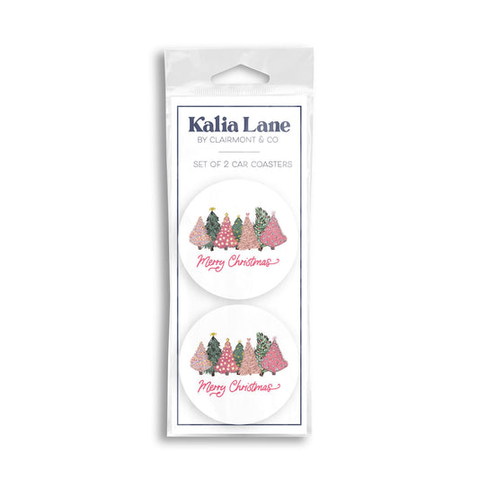 Car Coaster 2-Pack Kalia Lane-Pink Trees Merry Christmas