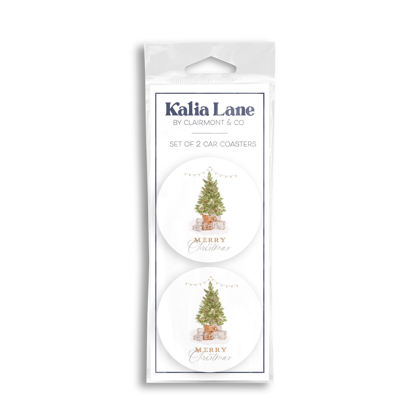 Car Coaster 2-Pack Kalia Lane-Cottage Tree Merry Christmas