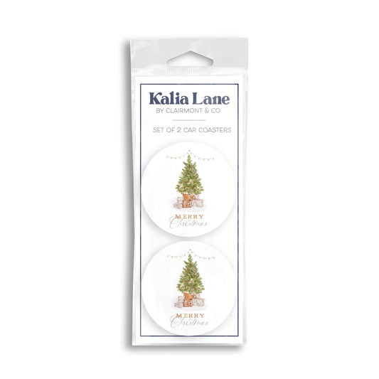 Car Coaster 2-Pack Kalia Lane-Cottage Tree Merry Christmas