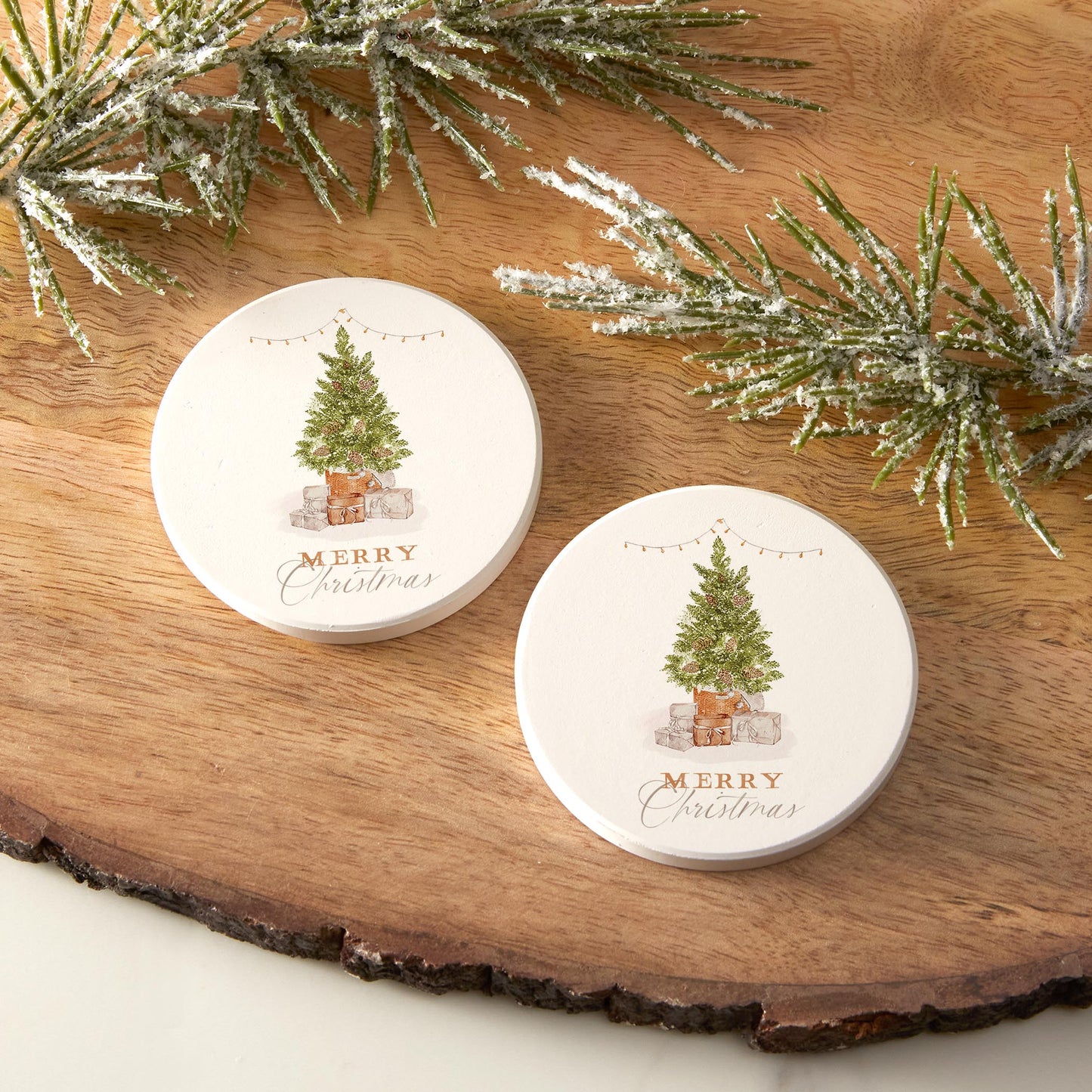 Car Coaster 2-Pack Kalia Lane-Cottage Tree Merry Christmas
