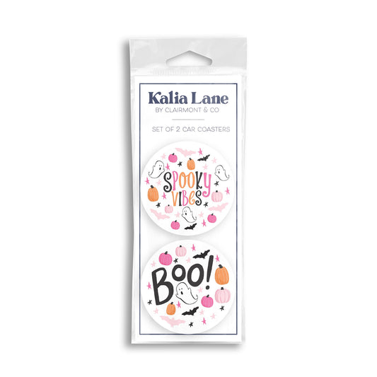 Car Coaster 2-Pack Kalia Lane-Happy Ghost Spooky Vibes & Boo