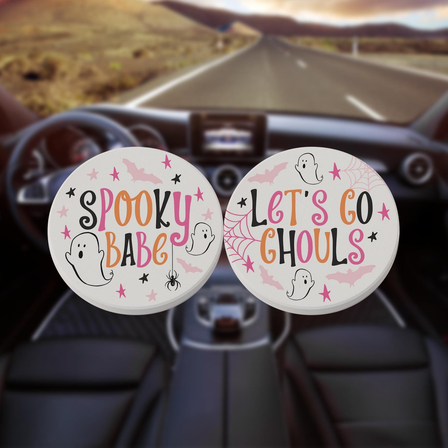 Car Coaster 2-Pack Kalia Lane-Happy Ghost Spooky Babe & Let's Go