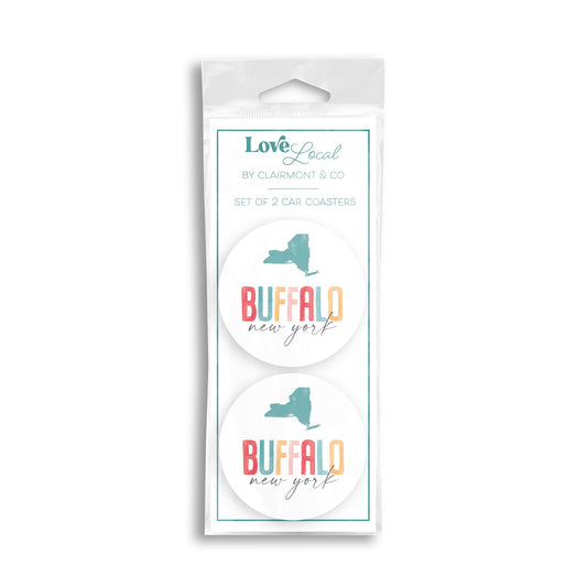 Car Coaster 2-Pack Love Local-Watercolor City Buffalo NY