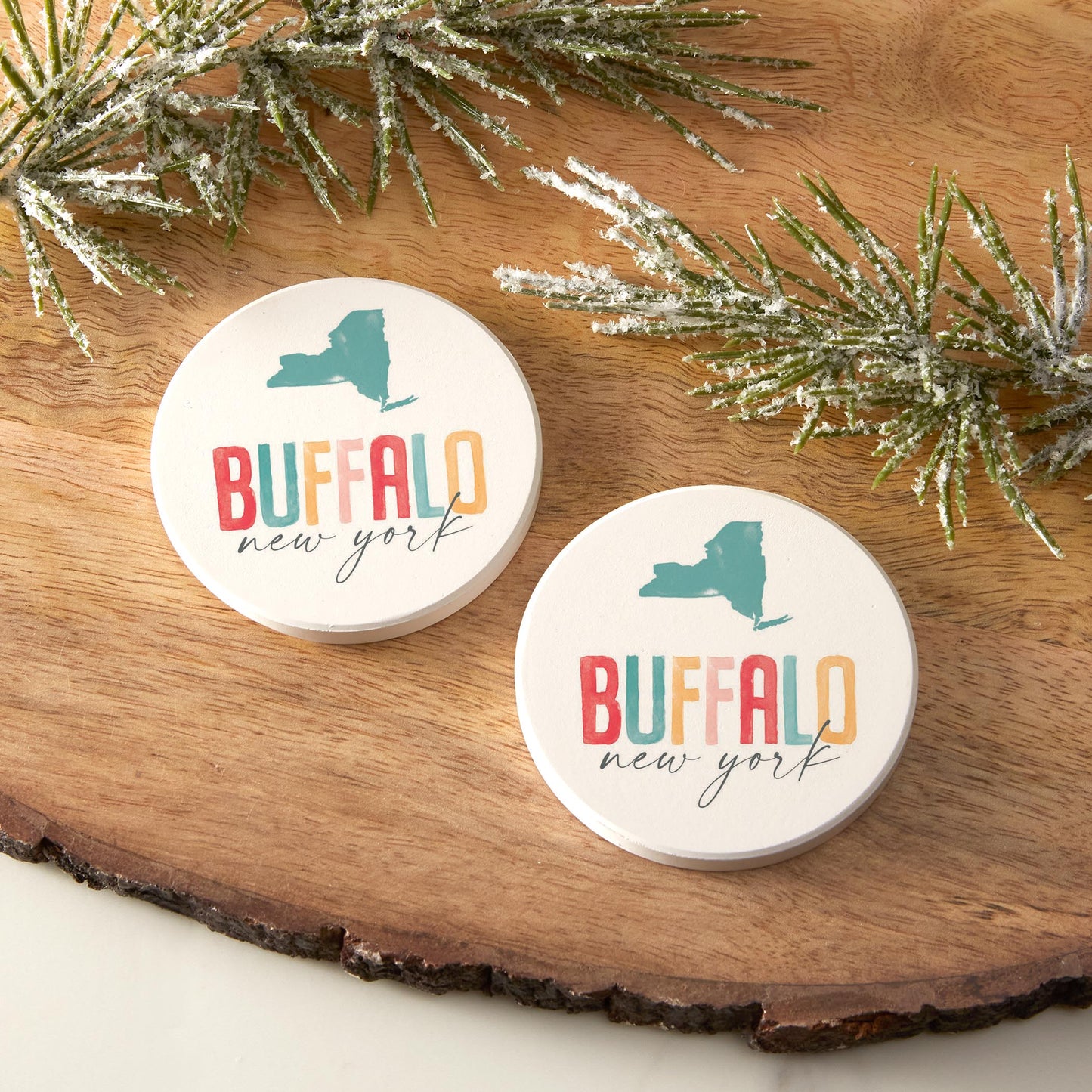 Car Coaster 2-Pack Love Local-Watercolor City Buffalo NY