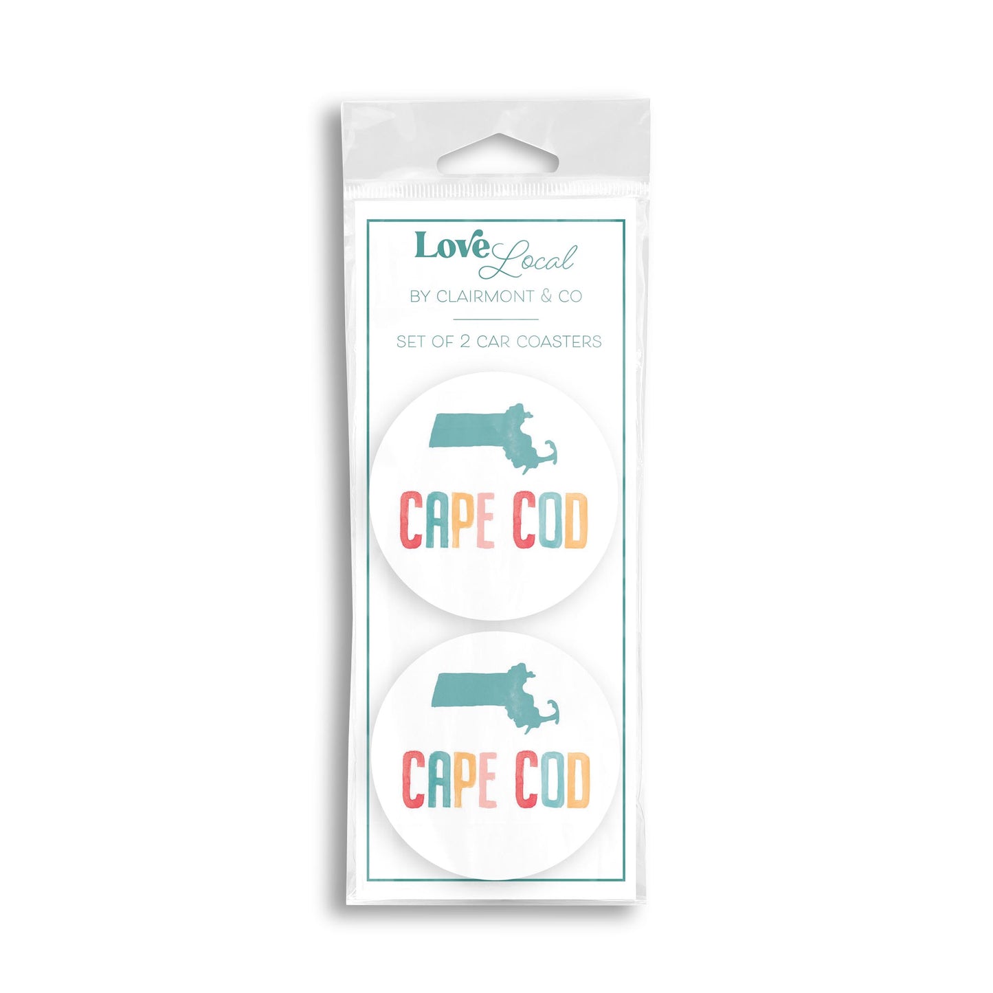 Car Coaster 2-Pack Love Local-Watercolor City Cape Cod MA