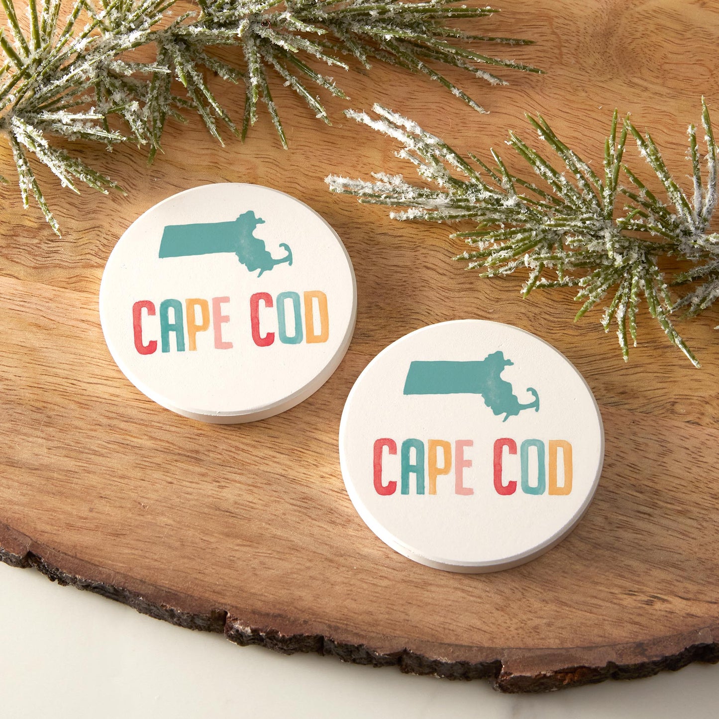 Car Coaster 2-Pack Love Local-Watercolor City Cape Cod MA