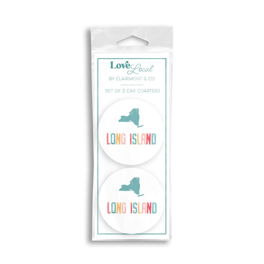 Car Coaster 2-Pack Love Local-Watercolor City Long Island NY