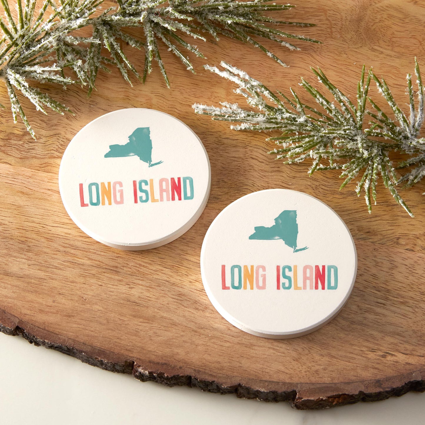 Car Coaster 2-Pack Love Local-Watercolor City Long Island NY