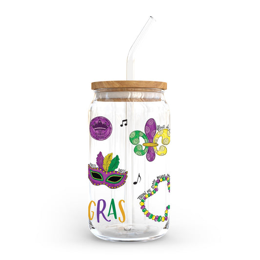 16oz Cold Brew Glass-Mardi Gras Icons