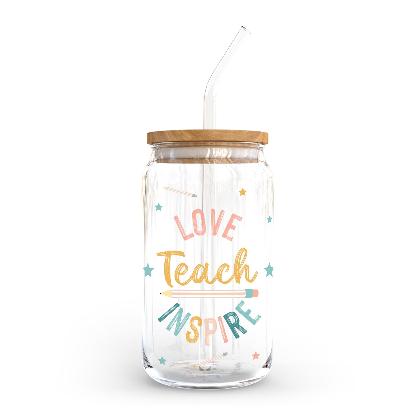 16oz Cold Brew Glass-Love Teach Inspire