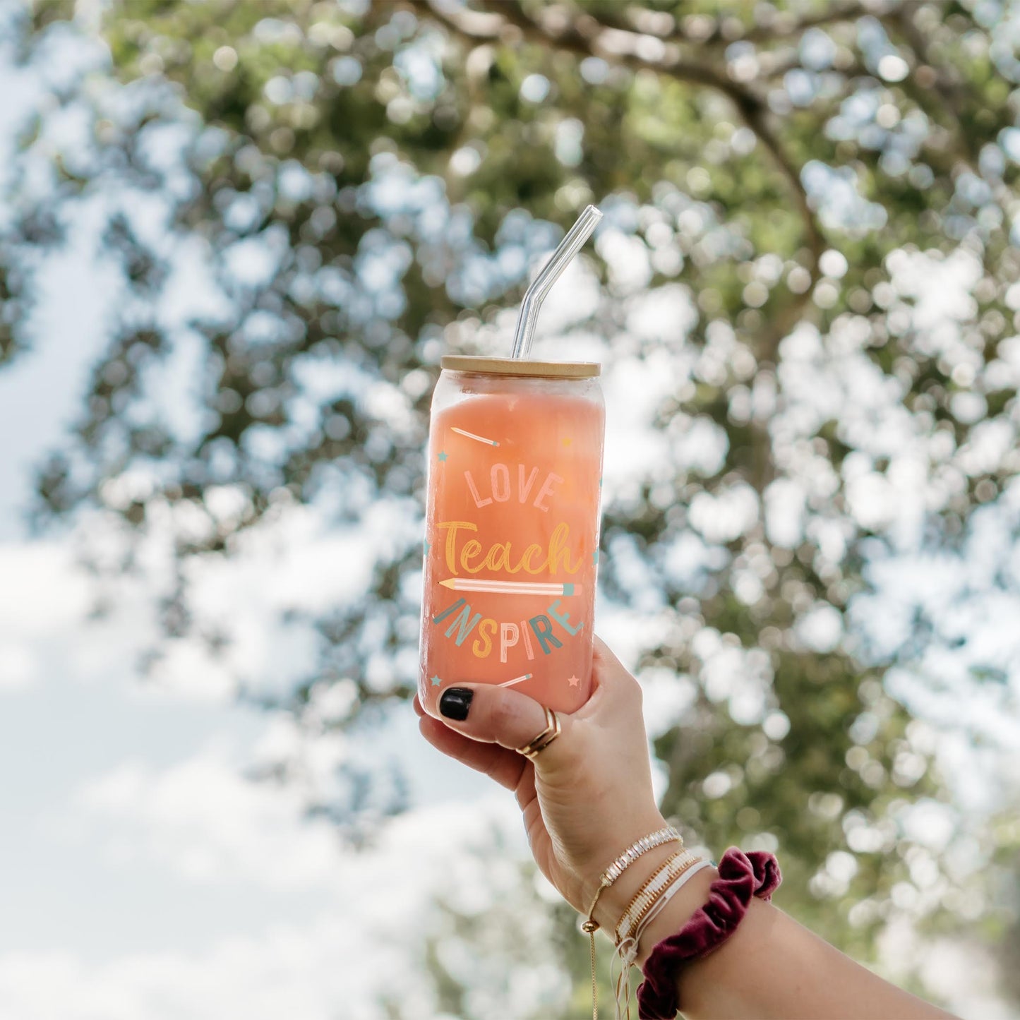 16oz Cold Brew Glass-Love Teach Inspire