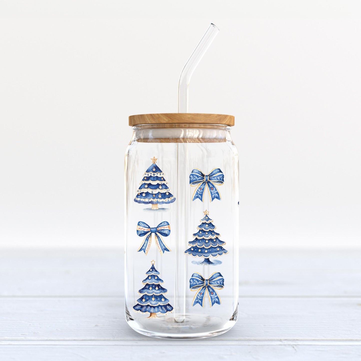 16oz Cold Brew Glass-Blue Noel - A Grand Millennial Christmas -6