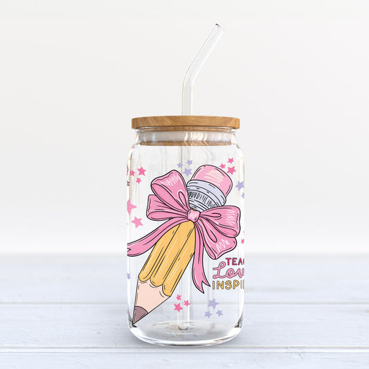 16oz Cold Brew Glass-Classroom Coquette Teach Love Inspire -6