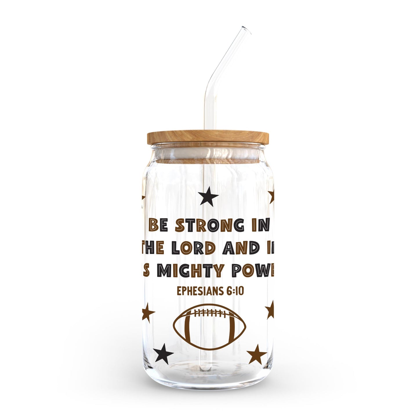 16oz Cold Brew Glass-Be Strong Football Brown & Black