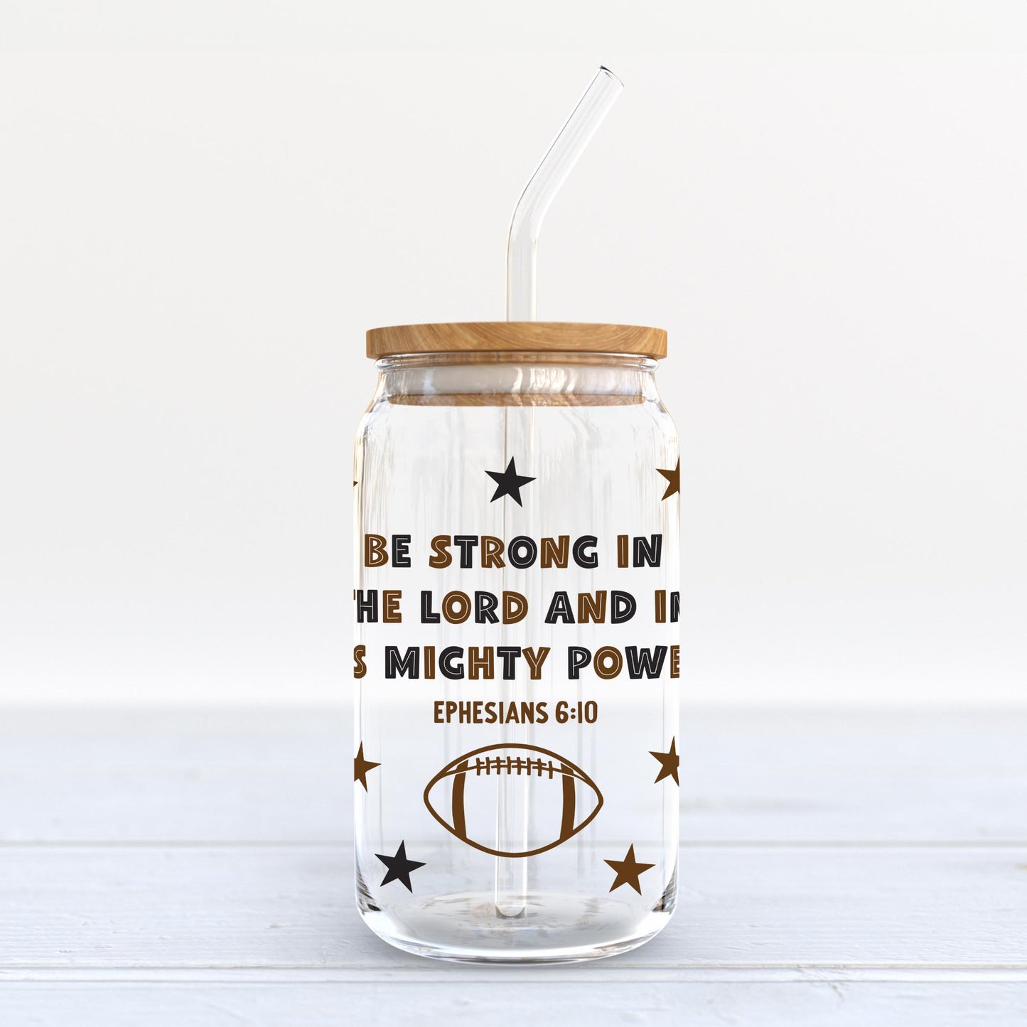 16oz Cold Brew Glass-Be Strong Football Brown & Black