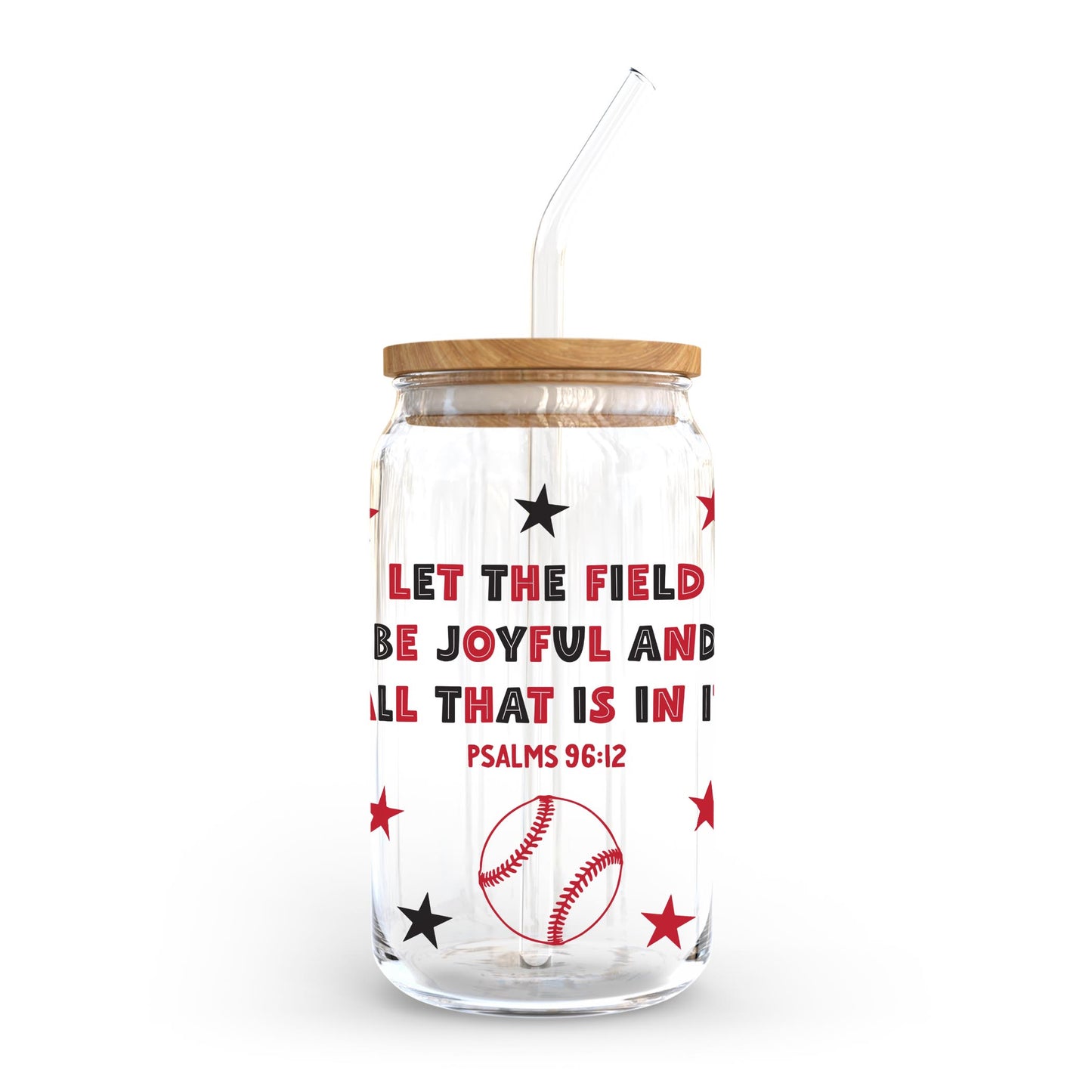 16oz Cold Brew Glass-Let The Field Be Joyful Baseball Red & Black