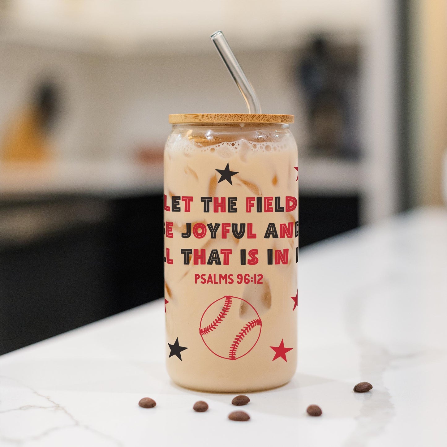 16oz Cold Brew Glass-Let The Field Be Joyful Baseball Red & Black