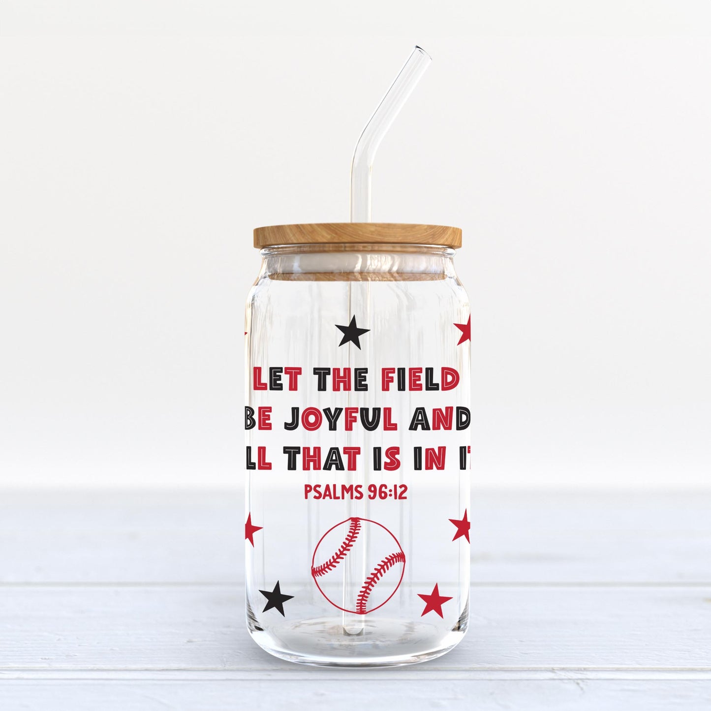 16oz Cold Brew Glass-Let The Field Be Joyful Baseball Red & Black