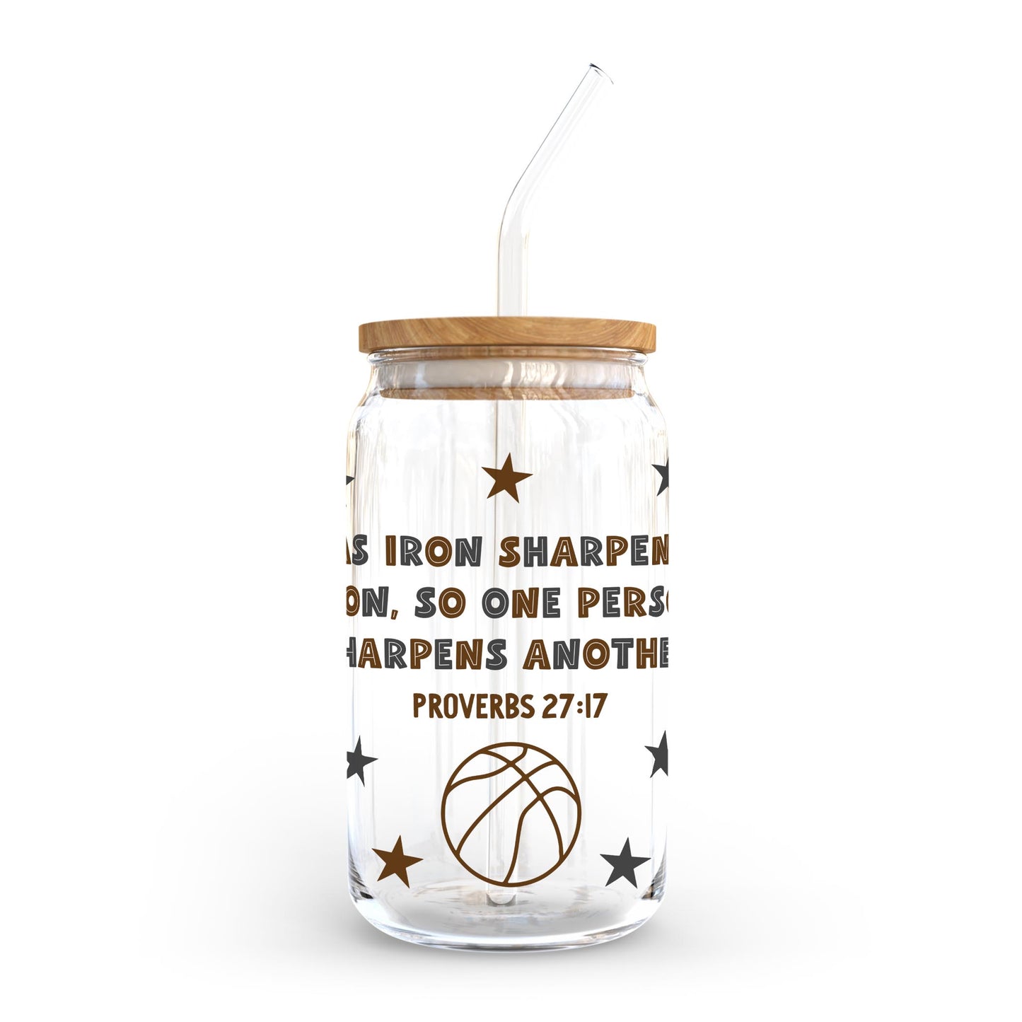 16oz Cold Brew Glass-Iron Sharpens Iron Basketball Brown & Black