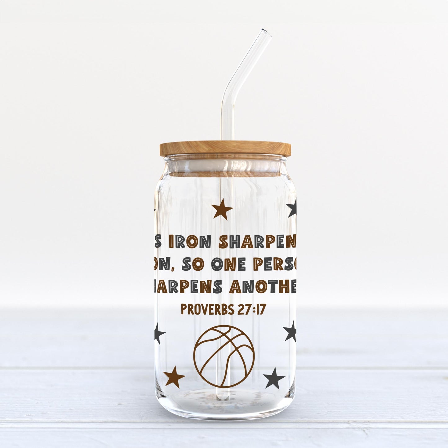 16oz Cold Brew Glass-Iron Sharpens Iron Basketball Brown & Black