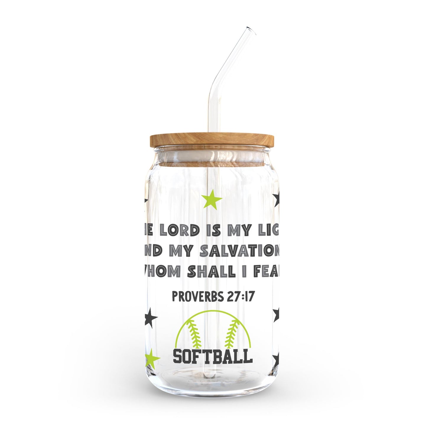 16oz Cold Brew Glass-The Lord Is My Light Softball Green & Black