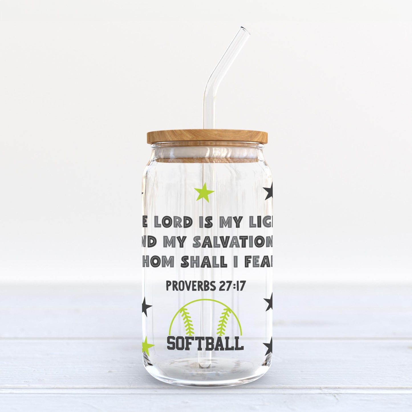 16oz Cold Brew Glass-The Lord Is My Light Softball Green & Black