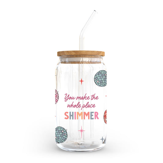 16oz Cold Brew Glass-Whole Place Shimmer Disco Balls
