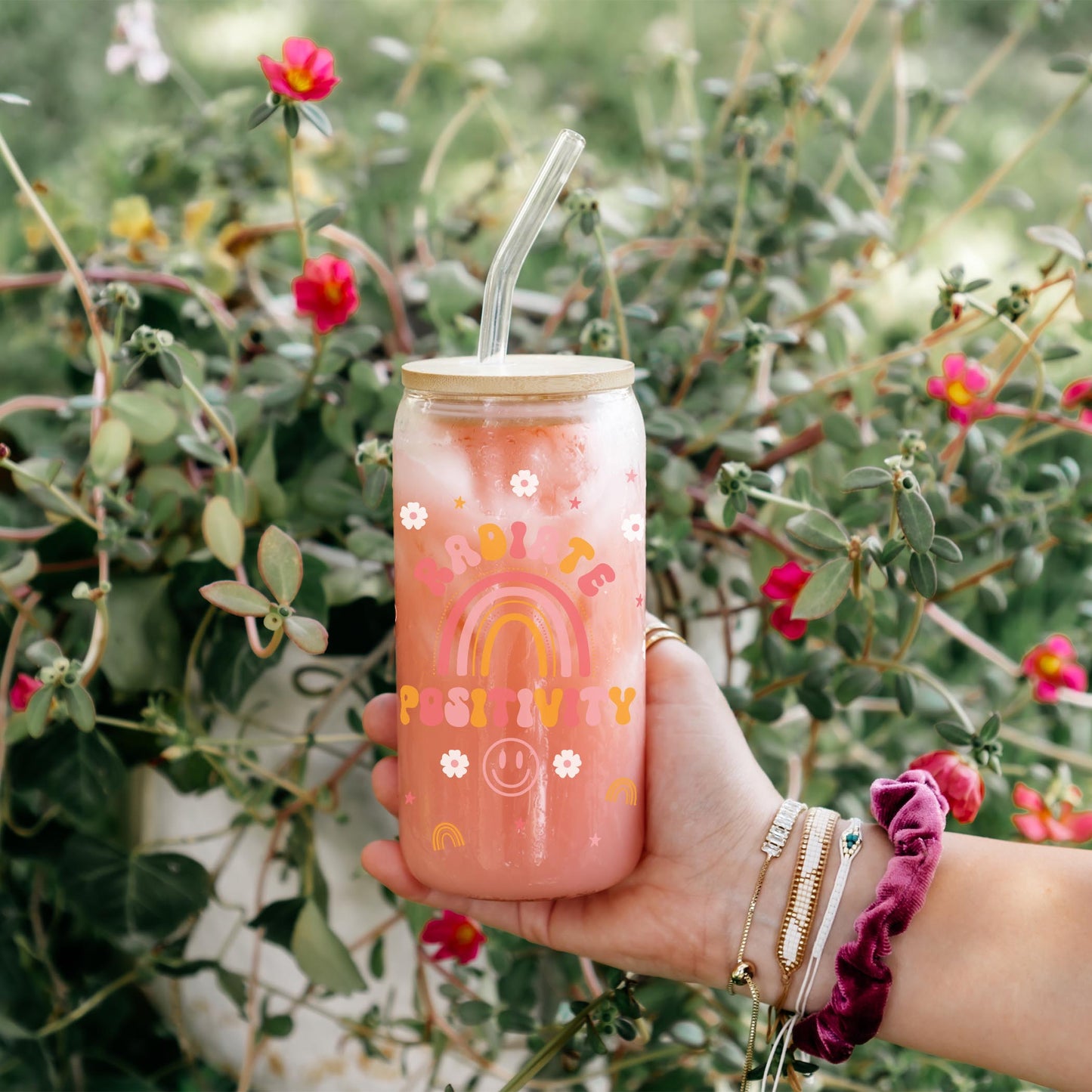 16oz Cold Brew Glass-Happy Plans Radiate Positivity