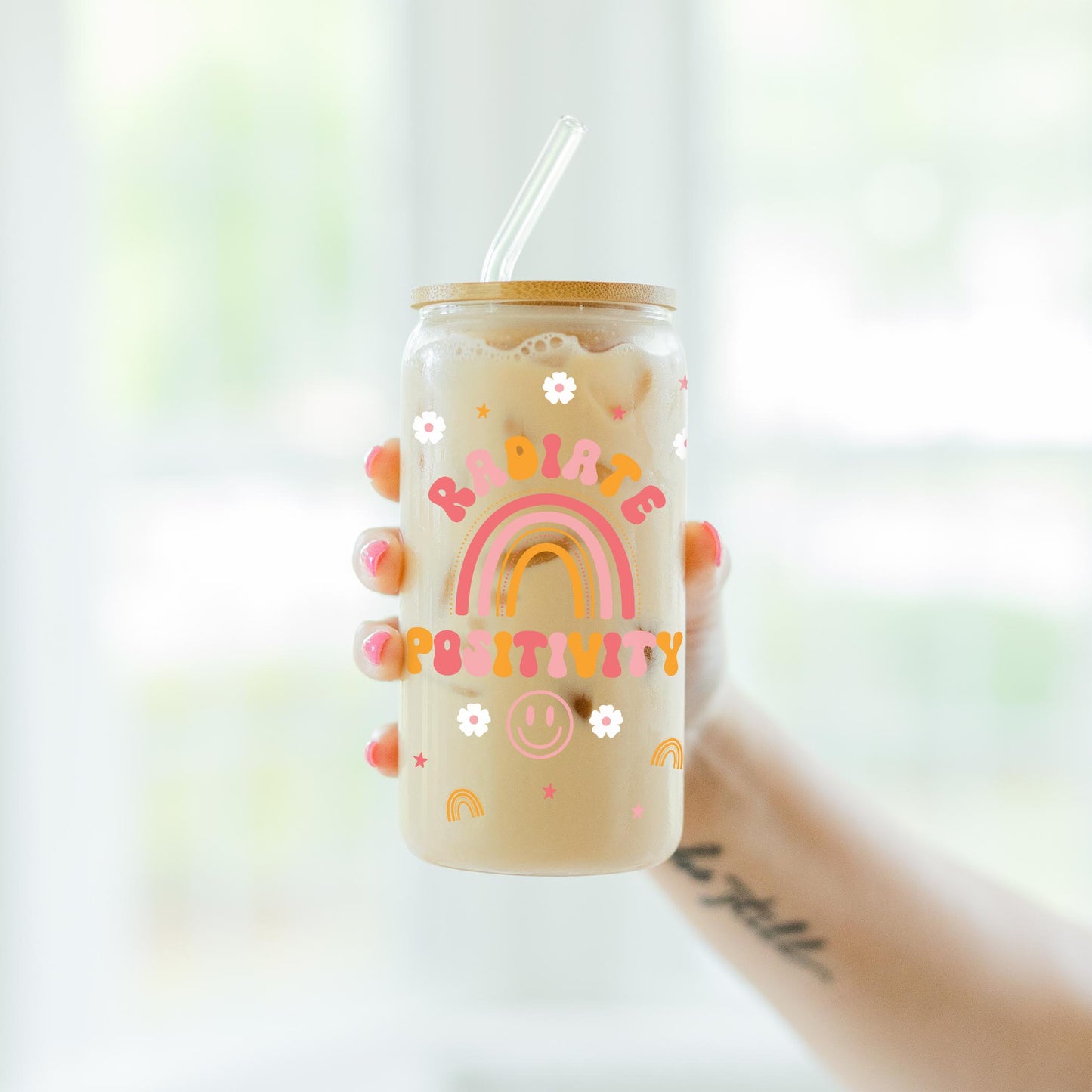 16oz Cold Brew Glass-Happy Plans Radiate Positivity