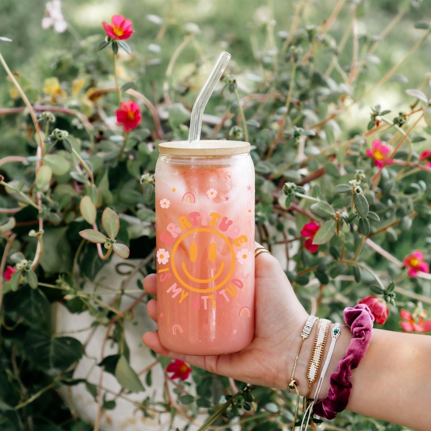 16oz Cold Brew Glass-Happy Plans Gratitude Is My Attitude