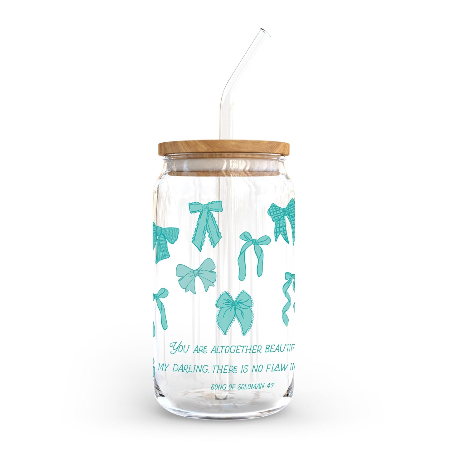 16oz Cold Brew Glass-Blue Bows You Are Altogether Beautiful