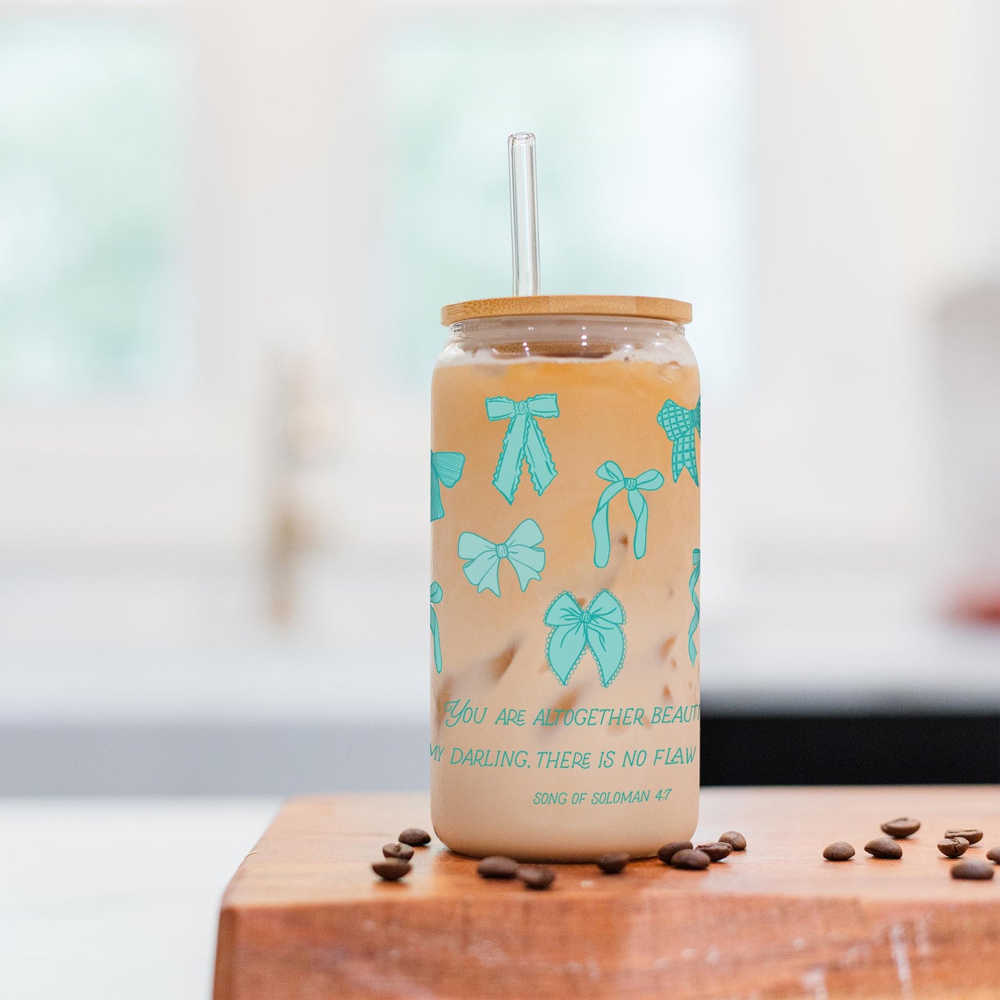 16oz Cold Brew Glass-Blue Bows You Are Altogether Beautiful