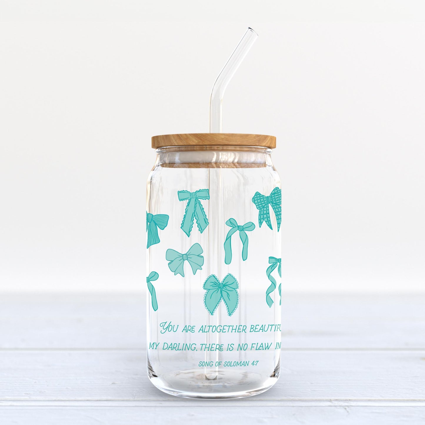 16oz Cold Brew Glass-Blue Bows You Are Altogether Beautiful