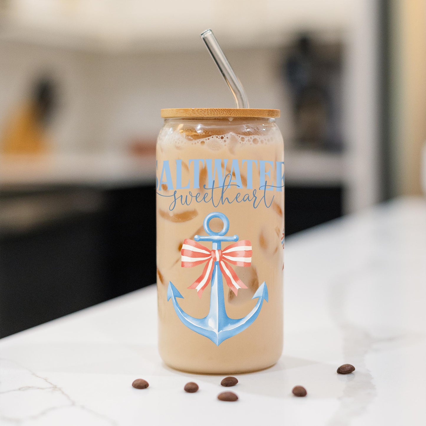 16oz Cold Brew Glass-New England Tides Saltwater Sweetheart -1