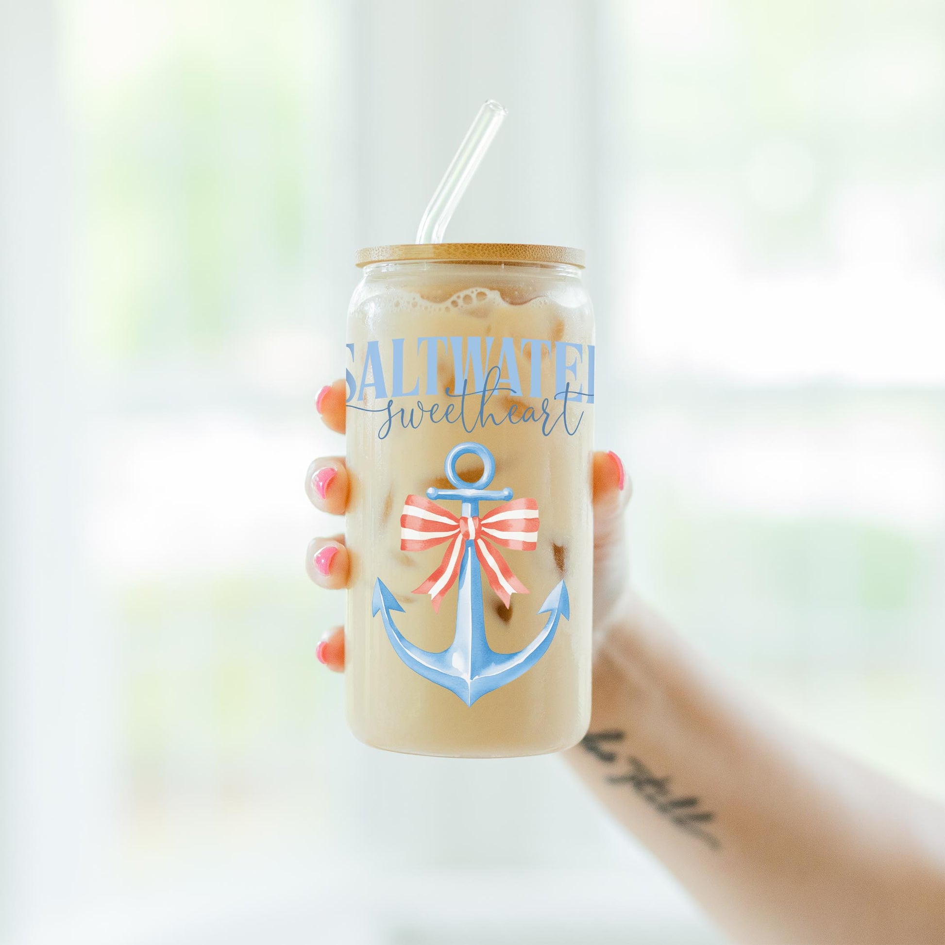 16oz Cold Brew Glass-New England Tides Saltwater Sweetheart -7