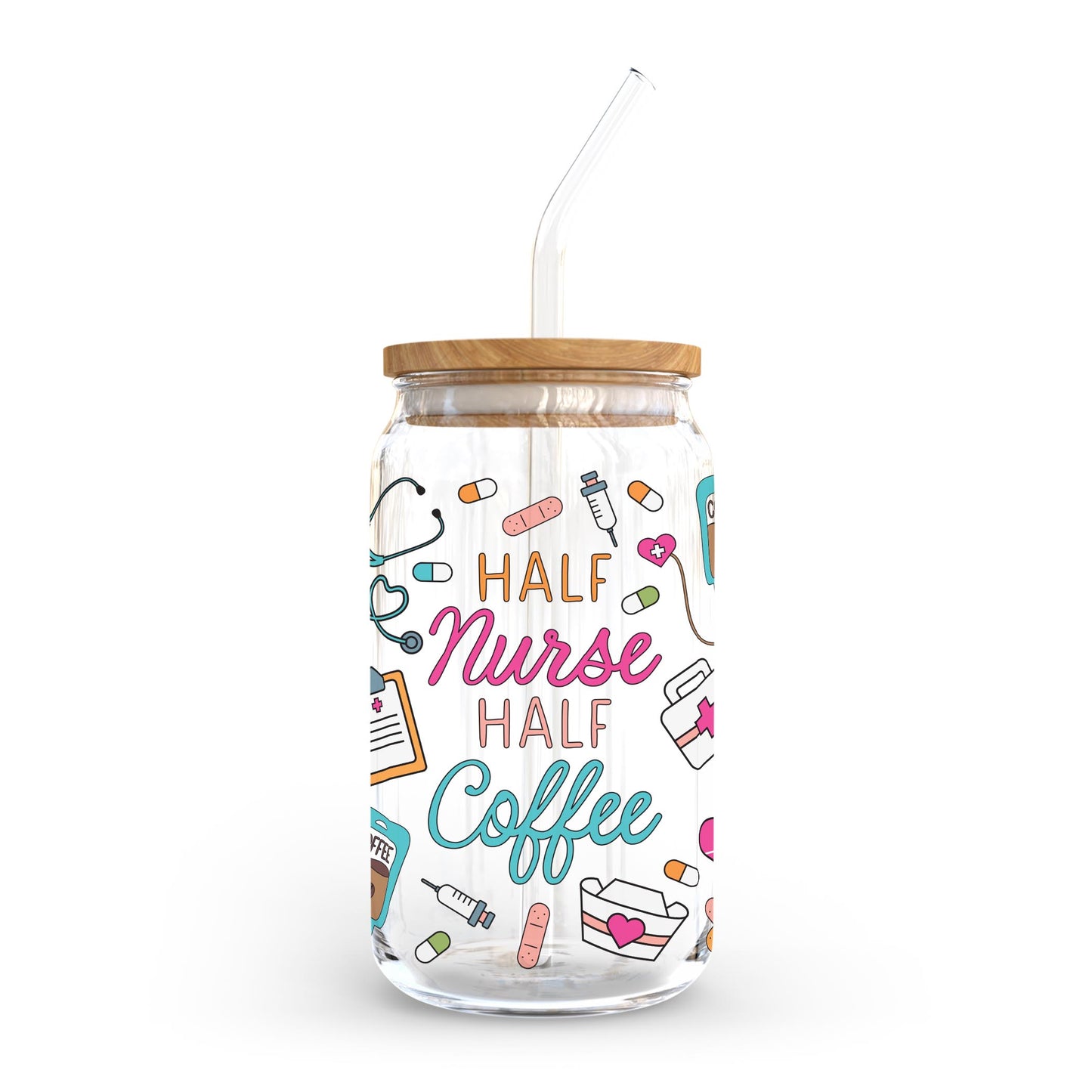 16oz Cold Brew Glass-Half Nurse Half Coffee