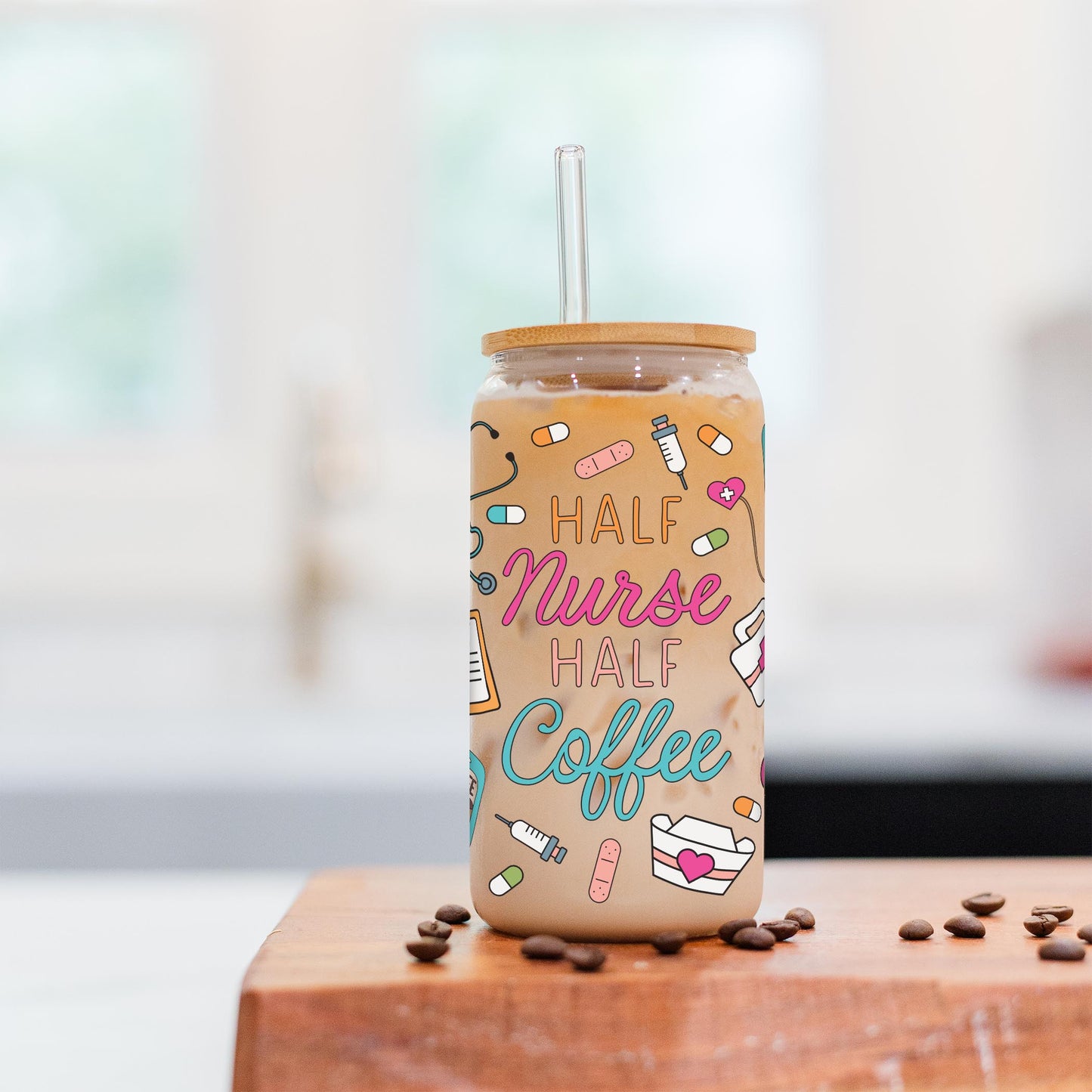 16oz Cold Brew Glass-Half Nurse Half Coffee