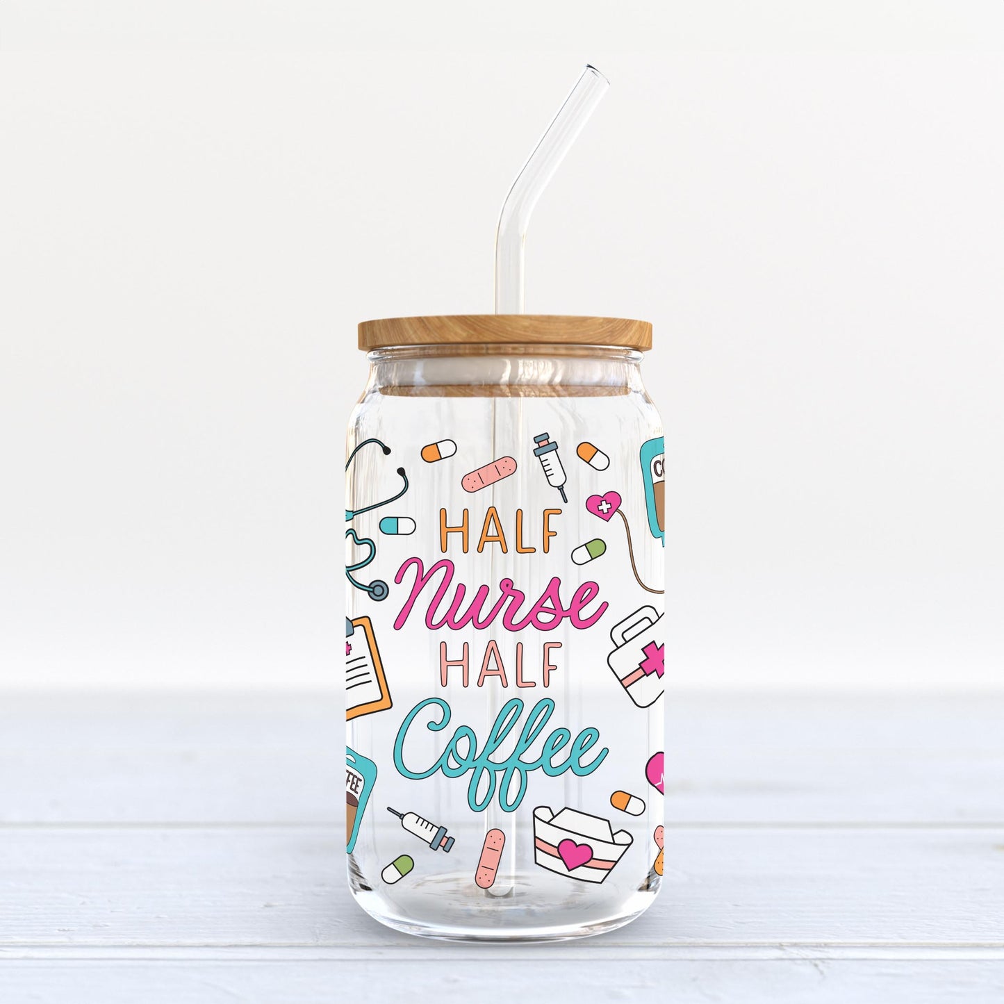 16oz Cold Brew Glass-Half Nurse Half Coffee