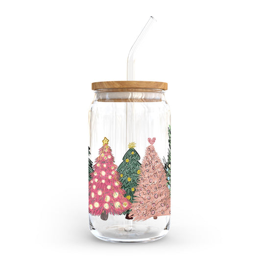 16oz Cold Brew Glass-Pink Christmas Trees