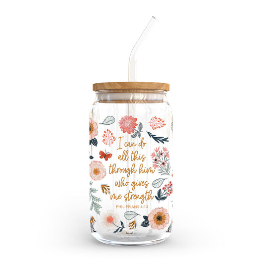 16oz Cold Brew Glass-Pretty Things Floral Faith Gives Me Strength -0