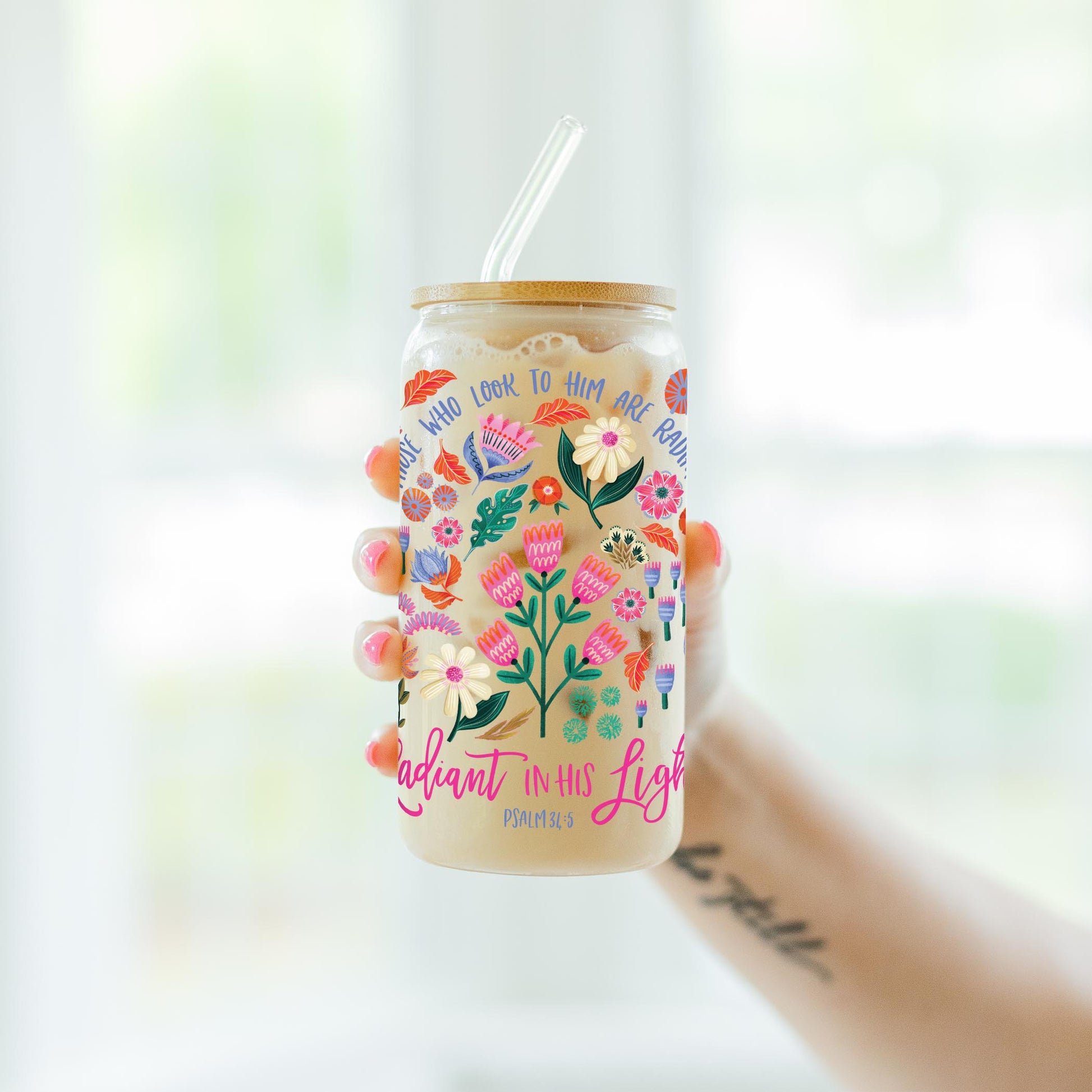 16oz Cold Brew Glass-Radiant Hope Those Who Look To Him -7