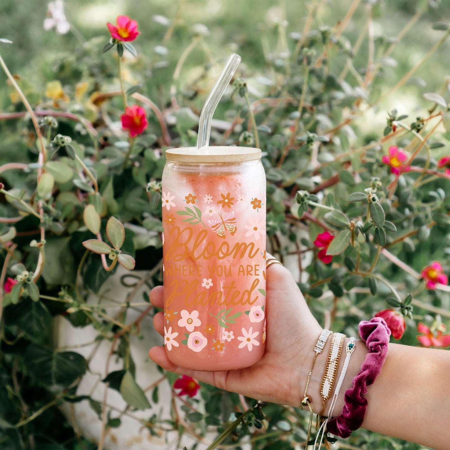 16oz Cold Brew Glass-Spring Bloom Where You Are Planted