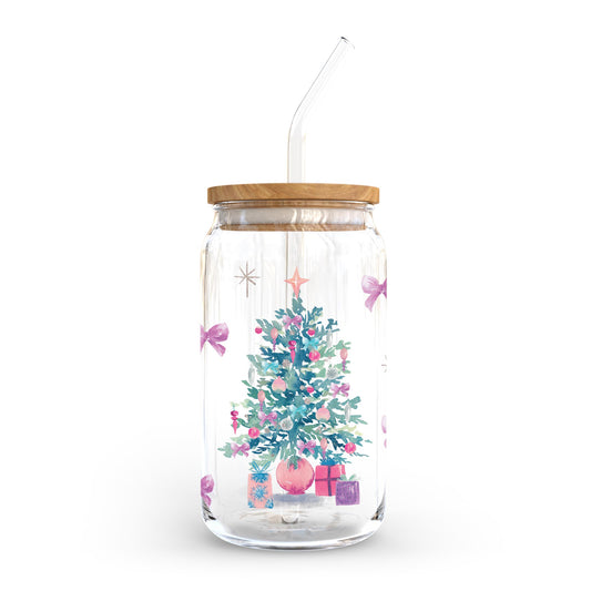 16oz Cold Brew Glass-Watercolor Sugar Plum Christmas Tree -0