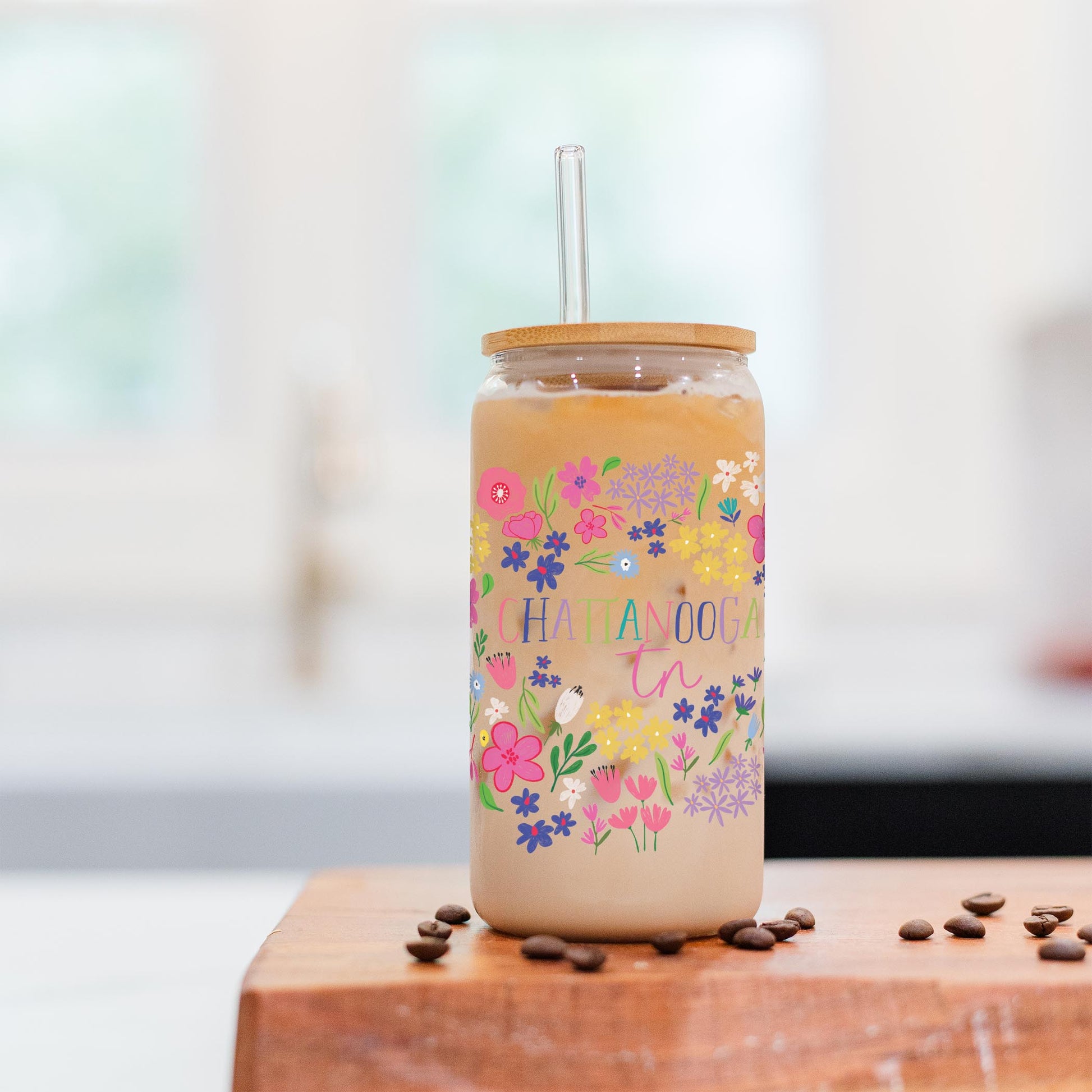 16oz Cold Brew Glass-Flower Confetti City & State -2