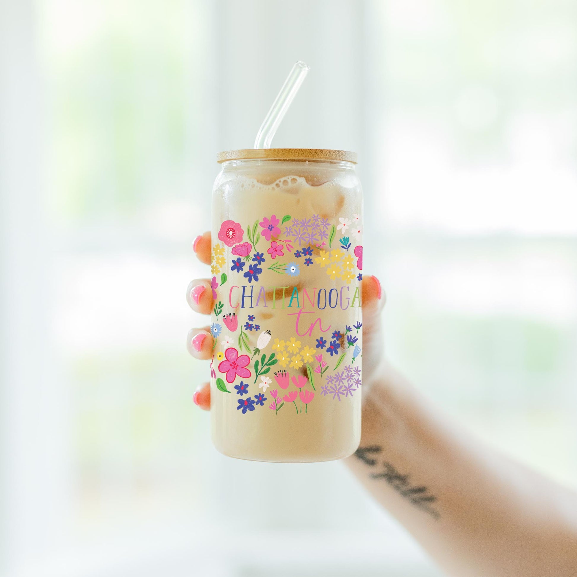 16oz Cold Brew Glass-Flower Confetti City & State -4