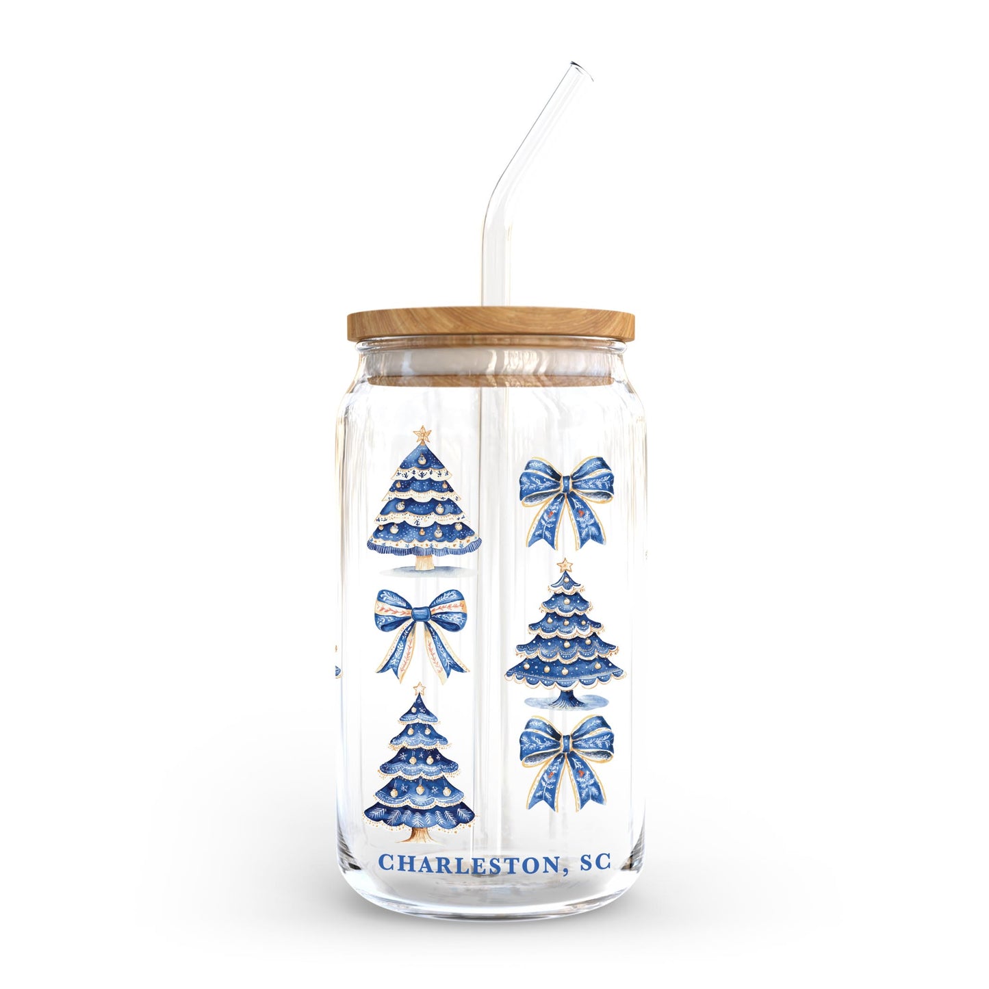 16oz Cold Brew Glass-Love+Local Blue Noel - A Grand Millennial Christmas -0
