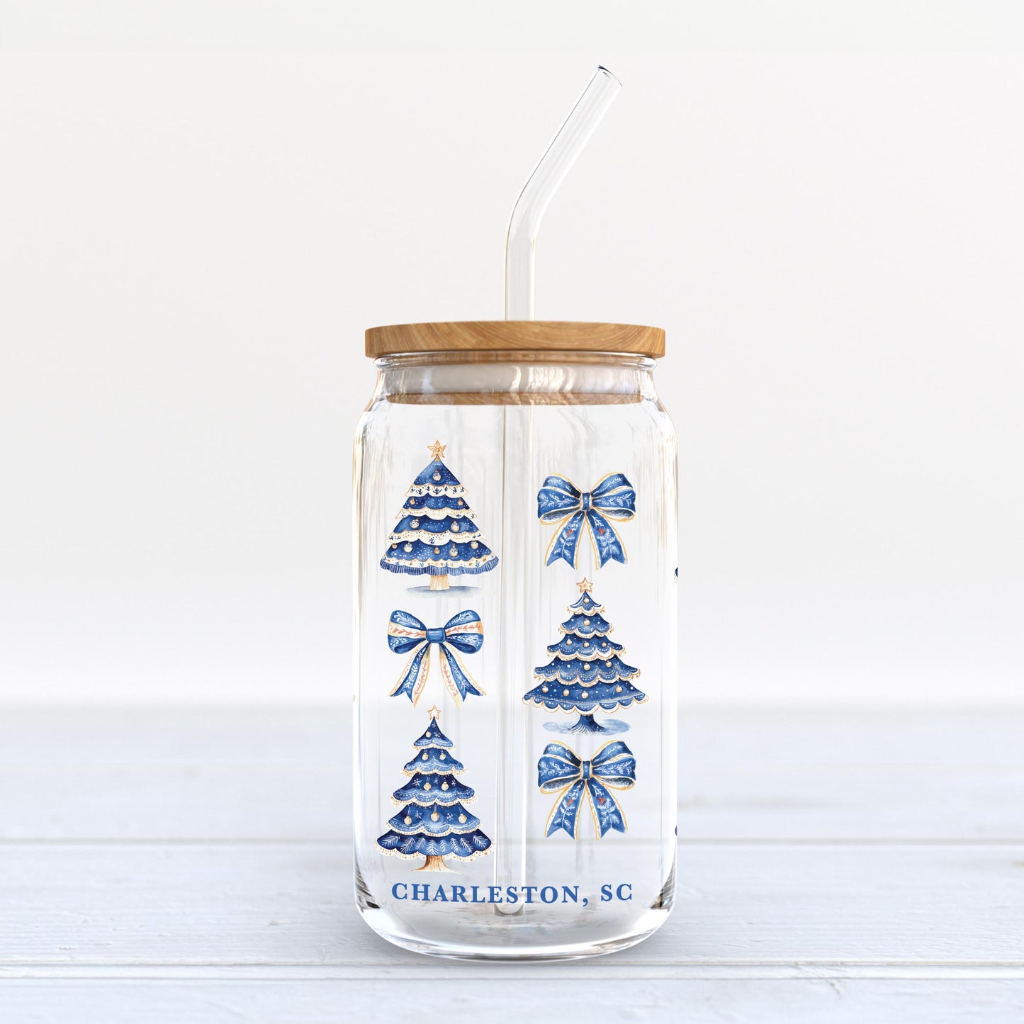 16oz Cold Brew Glass-Love+Local Blue Noel - A Grand Millennial Christmas -3