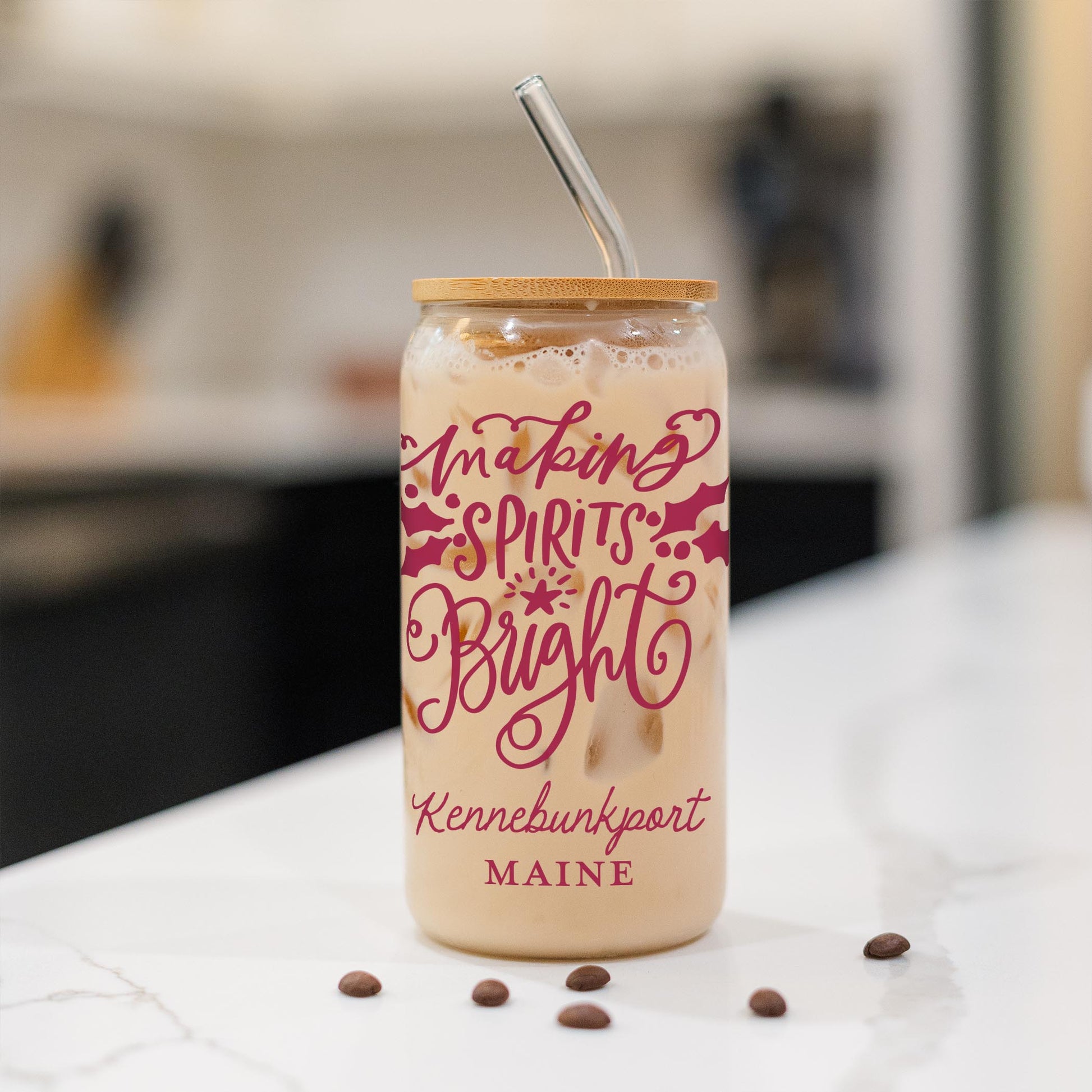 16oz Cold Brew Glass-Love + Local Winterberry -1