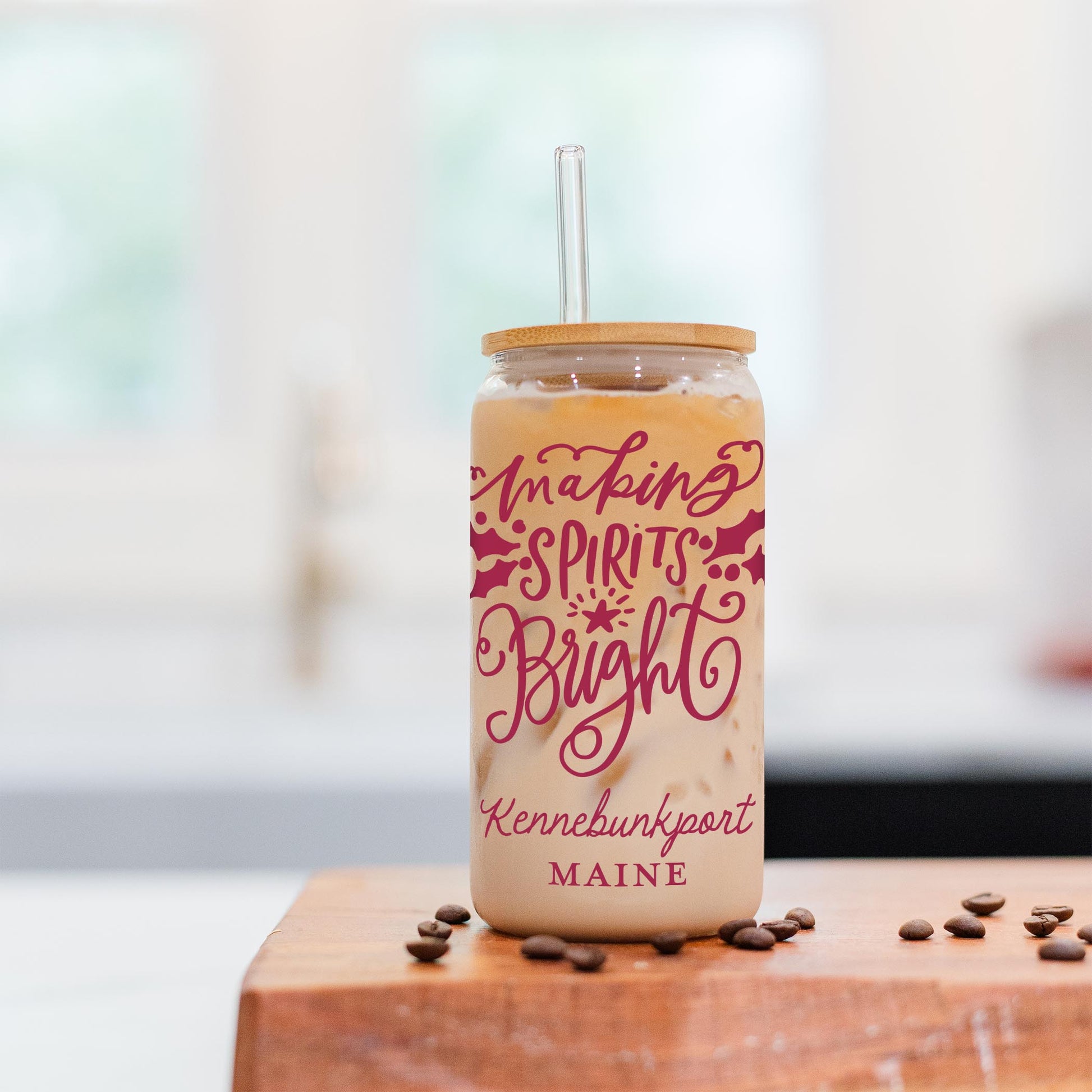 16oz Cold Brew Glass-Love + Local Winterberry -2