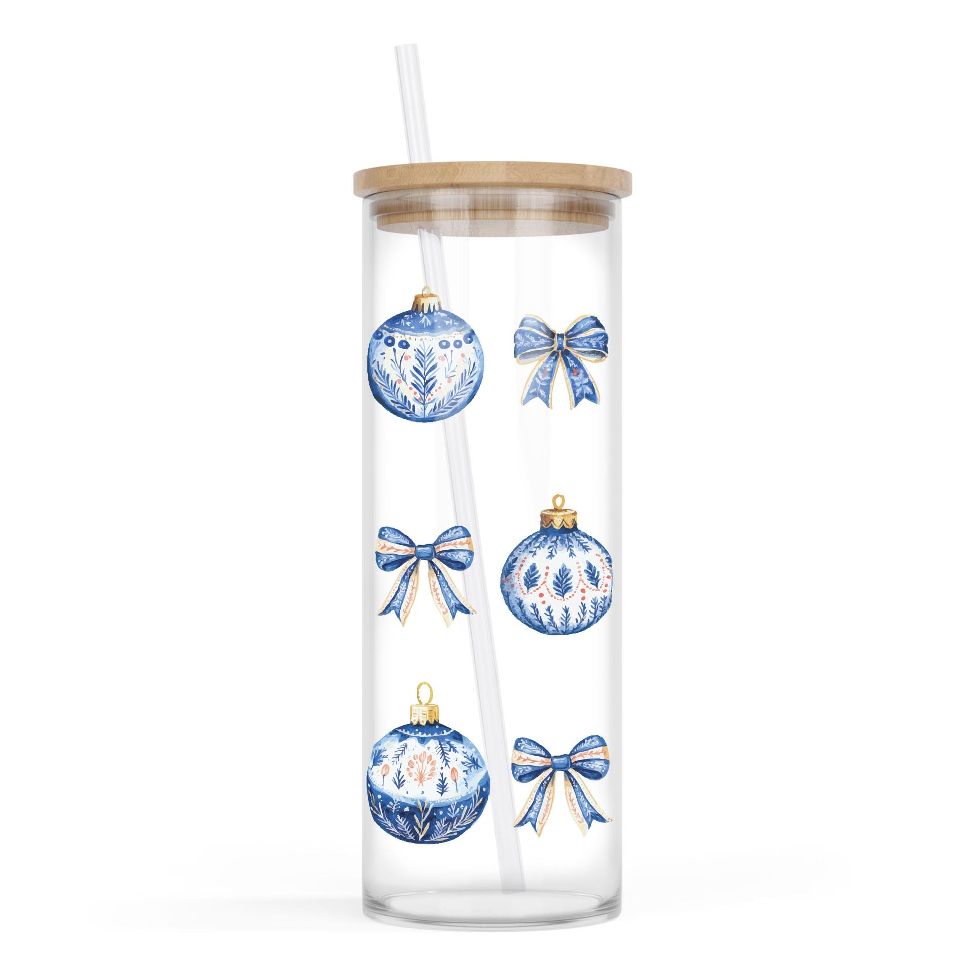 24oz Cold Brew Glass-Blue Noel - A Grand Millennial Christmas -0